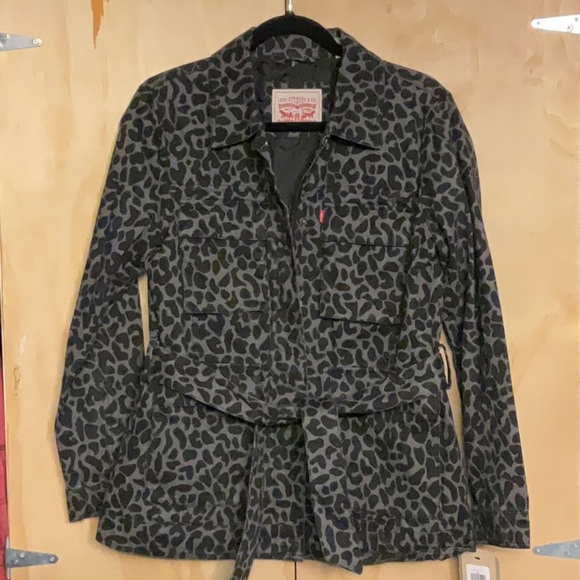 NWT Levi Strauss & Co Leopard print belted jacket/coat black/gray color size S - Picture 1 of 16